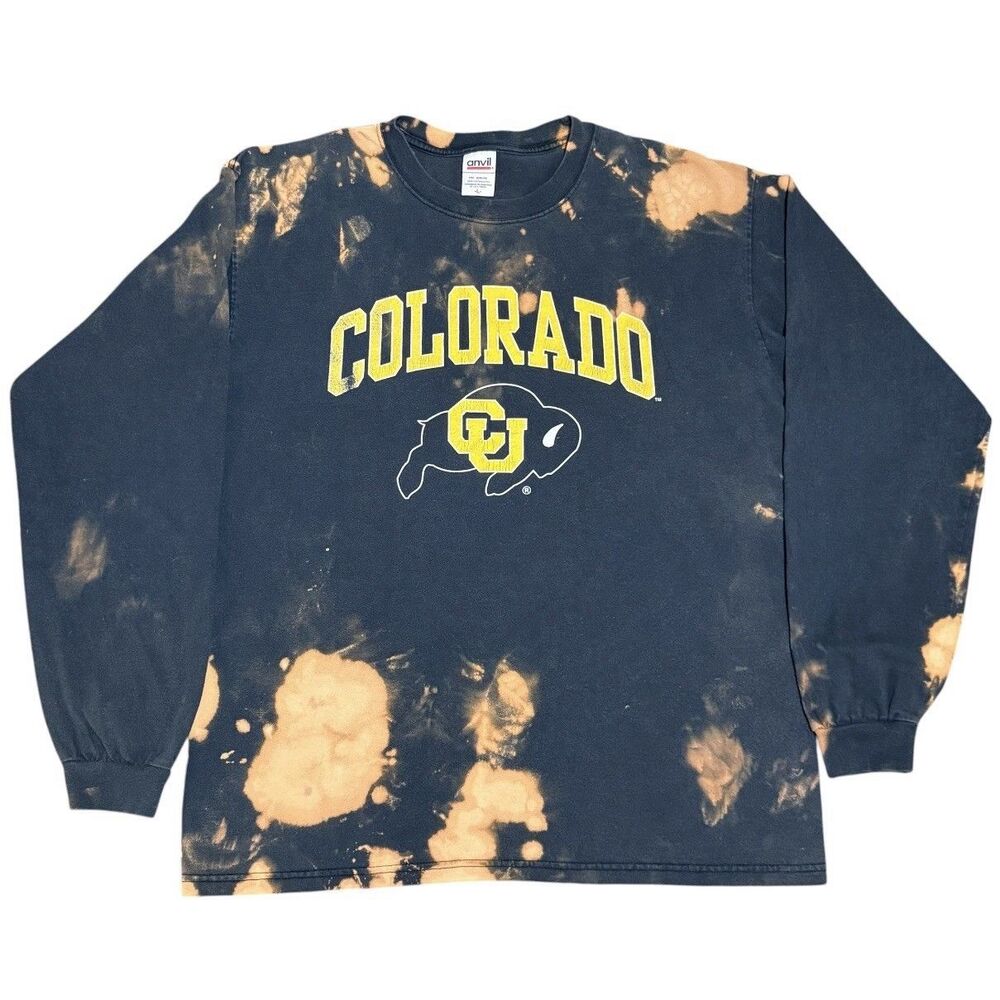 Vintage 90s Colorado Buffaloes Tie Dye Long Sleeve Shirt L Anvil NCAA CU Boulder